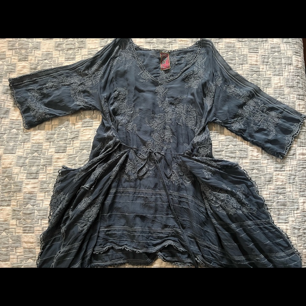 Johnny Was Blue Dress with detail stitching